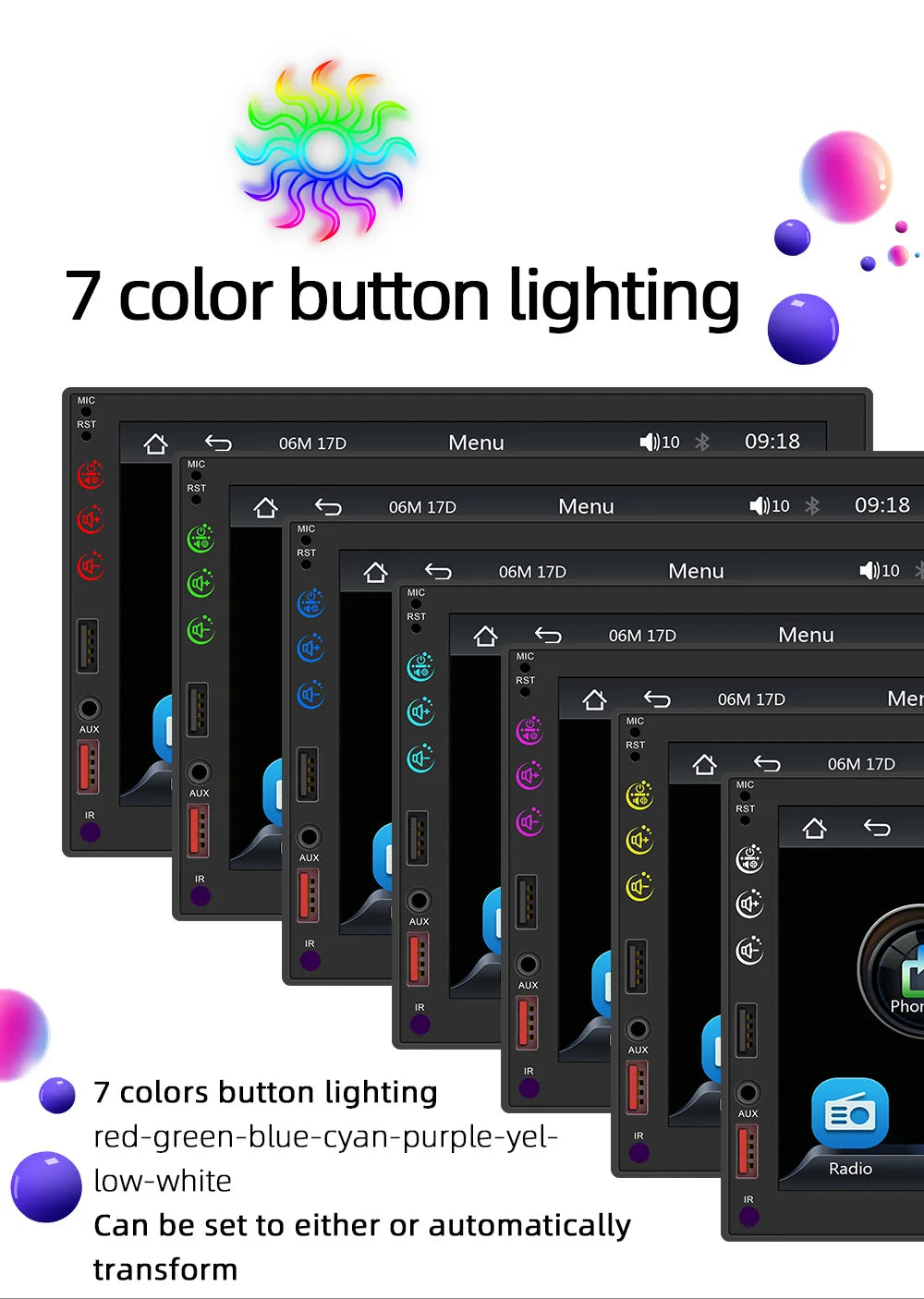 2 Din 7 Inch Wired CarPlay Android Auto HD RDS FM AM Touch Screen Car Multimedia Player Stereo Mirror Link Movie Playback