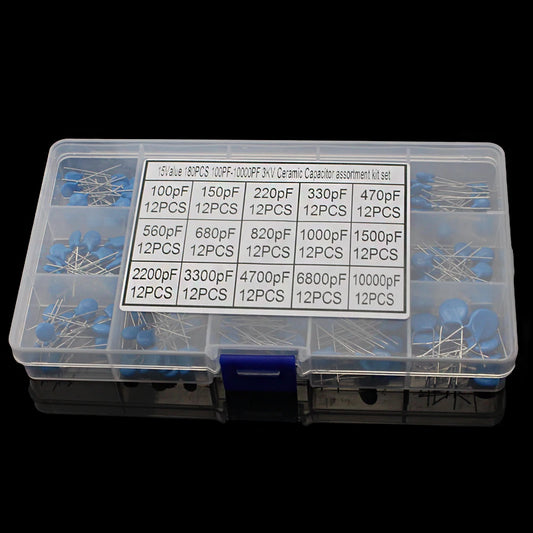 180PCS Ceramic Capacitors 3KV 15 Values High Voltage 100PF-10000PF Capacitance Industrial Electrical for DIY Projects