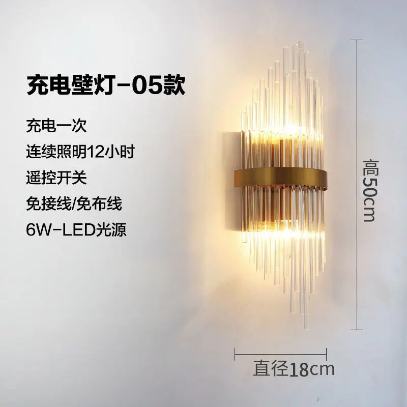 Rechargeable battery Wall Lamp Wiring Free Crystal Wall Lamp Light Luxury Modern for Living Room Golden Led Wall Sconce Lamp E14