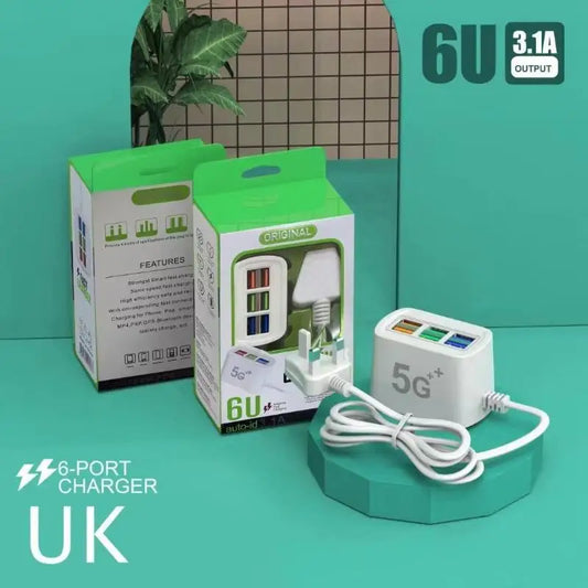 (BF06)6 USB Port US Plug Wall Charger 3.1A Fast Charging For Home Office Travel To Charge Various Electronics