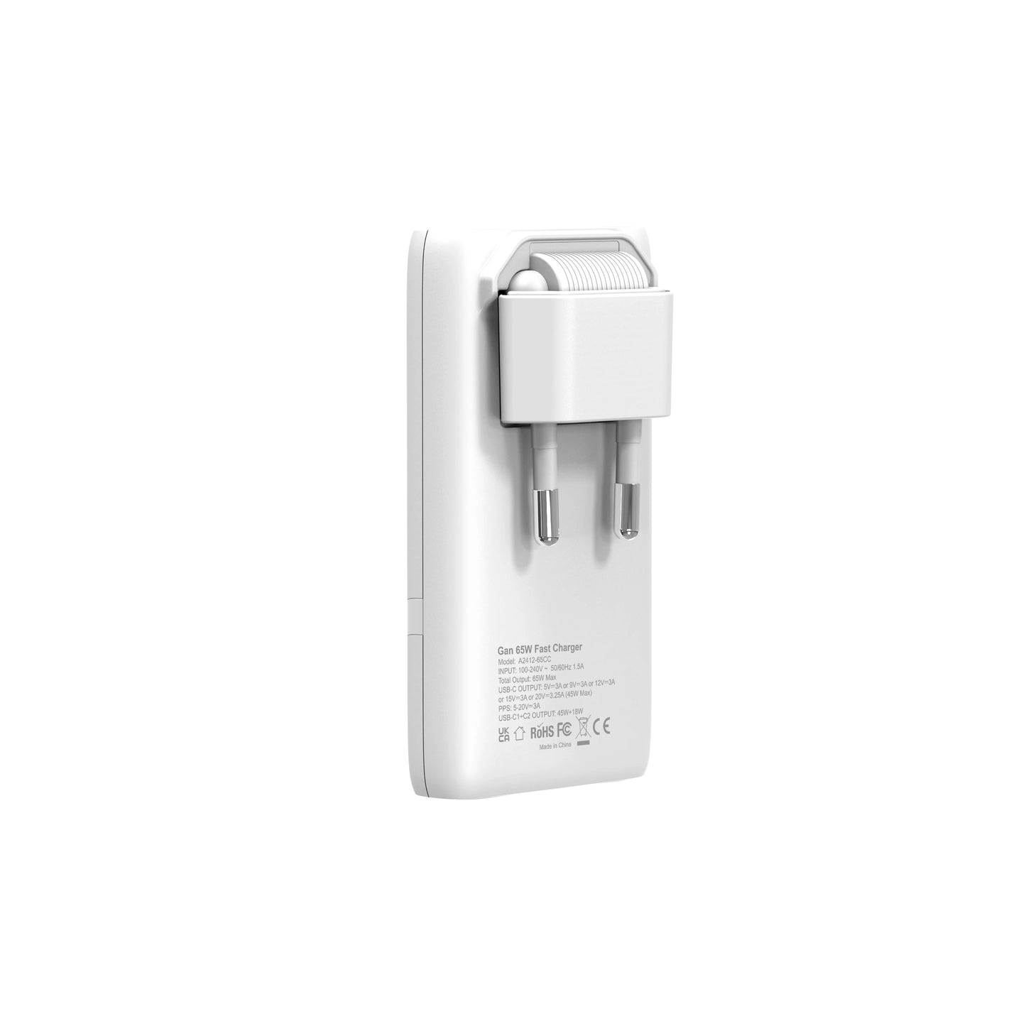 65W Flat GaN USB C Charger Dual-port Fast Wall Charger Compact Power Adapter With Foldable Plug For Mobile Phone