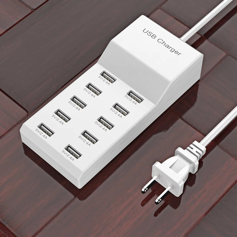 USB Charger Station,10-Port 50W Multiple USB Charging Station Multi Ports USB Charger Charging Force Travel Wall Charger EU Plug