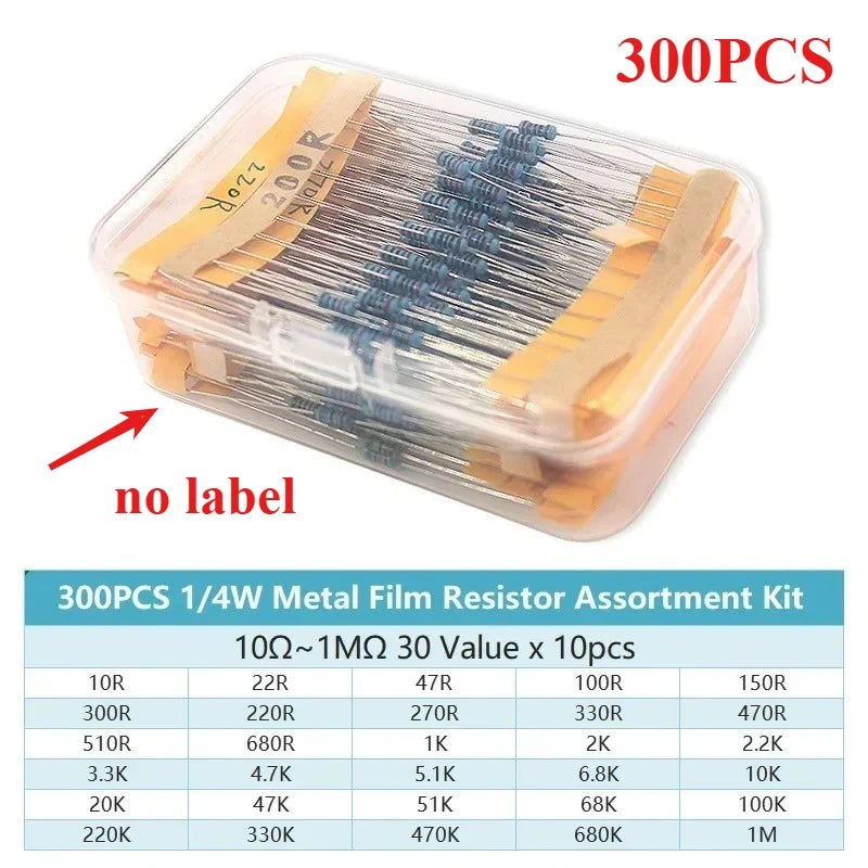 300-2600PCS 1/4W Resistor Kit 1% Metal Film Resistors 0.25W 10Ω~1MΩ / 1Ω~3MΩ Resistance Box for DIY Electronics & Circuit Repair