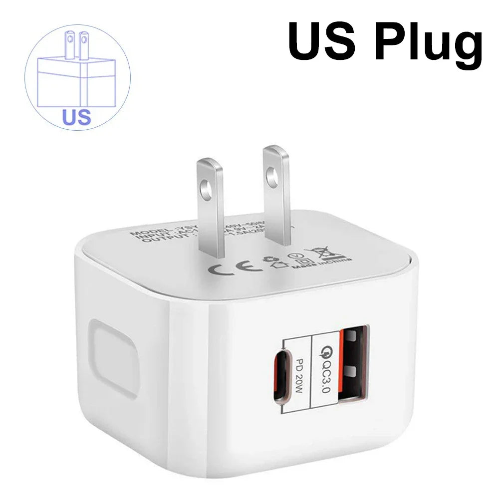 20W Dual Ports Wall Charger Type-C USB C Phone Fast Charger Super Quick Charging Power Adapters EU/US/UK Plug For iPhone Xiaomi