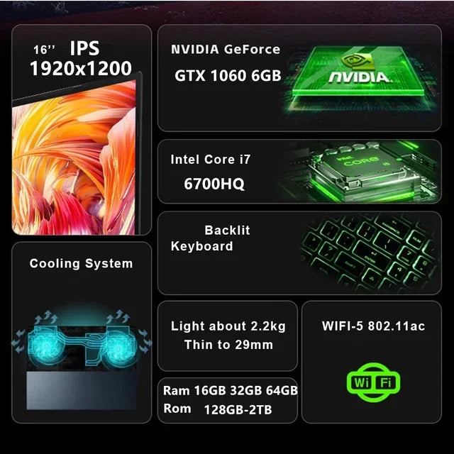 New-Arrival Intel 16-Inch Gaming Laptop I7 6700HQ with GTX 1060 6GB Discrete Graphics Card for Gaming Windows 11 Cheap Price