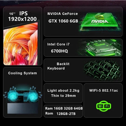 New-Arrival Intel 16-Inch Gaming Laptop I7 6700HQ with GTX 1060 6GB Discrete Graphics Card for Gaming Windows 11 Cheap Price