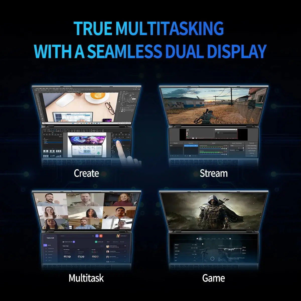 Dual Screen Gaming Laptop 16 Inch IPS + 14'' Touch Core I9-10885H I7-10750H Max 64GB 4TB Slim Notebook Gamer PC Computer