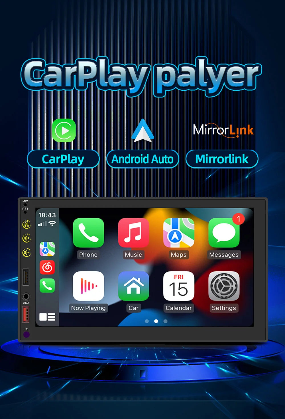 2 Din 7 Inch Wired CarPlay Android Auto HD RDS FM AM Touch Screen Car Multimedia Player Stereo Mirror Link Movie Playback