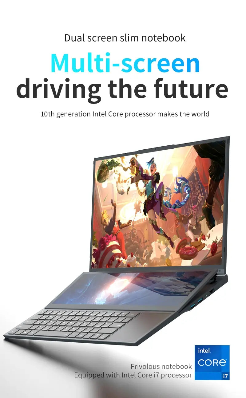 Dual Screen Gaming Laptop 16 Inch IPS + 14'' Touch Core I9-10885H I7-10750H Max 64GB 4TB Slim Notebook Gamer PC Computer