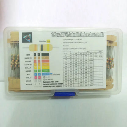 1220Pcs Resistor Kit 1/4W 5% 0.33 Ohm - 4.7M Ohm 122values X 10pcs Resistencias Resistor Pack Carbon Film Resistors Set Box