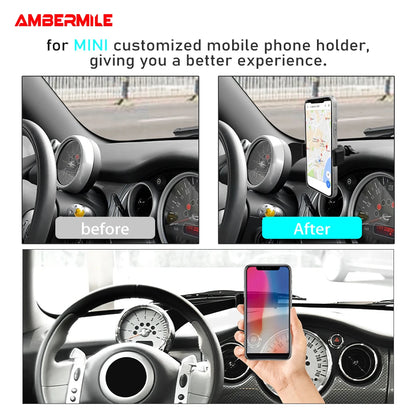AMBERMILE Car Steering Wheel Mobile Phone Holder for Mini Cooper R50 R52 R53 Accessories Auto Interior Decoration Mount Click
