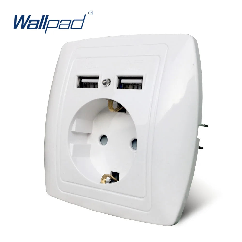 Dual USB Port Wall Charger Adapter Charging 2A Wall Charger Adapter EU Plug Socket Power Outlet White