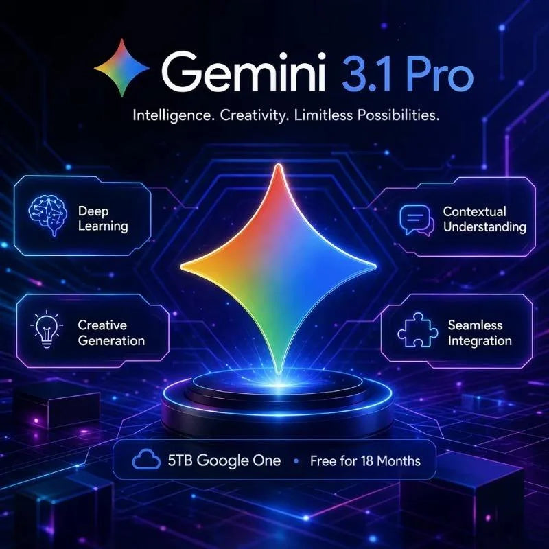 Gemini 3.1 Pro 12-Month Subscription Plan with 5TB Google One Storage for Global Use, Bundled with Personal Email Account