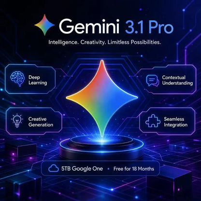 Gemini 3.1 Pro 12-Month Subscription Plan with 5TB Google One Storage for Global Use, Bundled with Personal Email Account