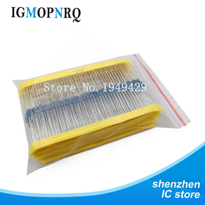 600PCS 1/4W Metal Film Resistor Kit box 1% Resistor Assorted Kit Set 10R -1M Ohm  Resistance Pack 30 Values each 20 pcs