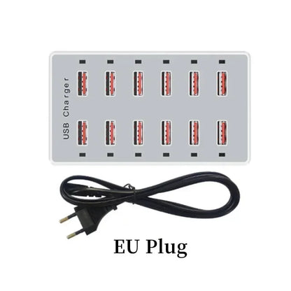 USB Charging Station 60W 12-Ports USB Wall Charger for Multiple Devices Charging Power USB Charger Hub Charging Block Desk