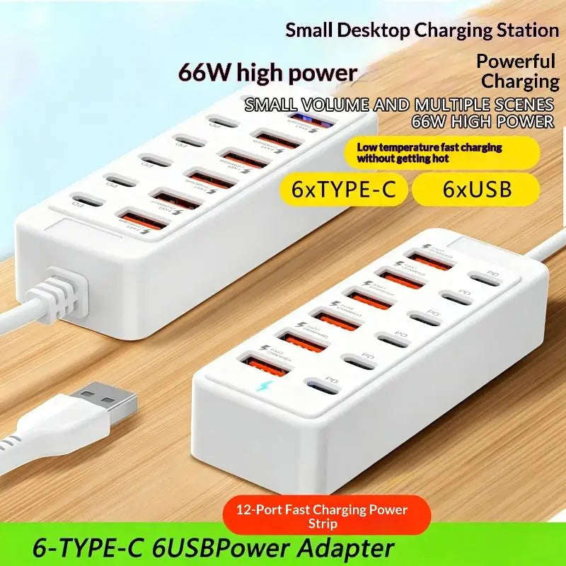 ●12 In 1 Power Strip Multi Port USB Charger Station Wall Desktop Power Adapter 6 USB 6 Type C Fast Charging Charger For Phone