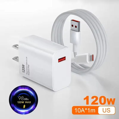 for Xiaomi 120W Turbo Fast Charger EU Wall Hypercharge Adapter with 6A Type C Cable Compatible with Mi 15 14 13 12 Ultra 11T Pro
