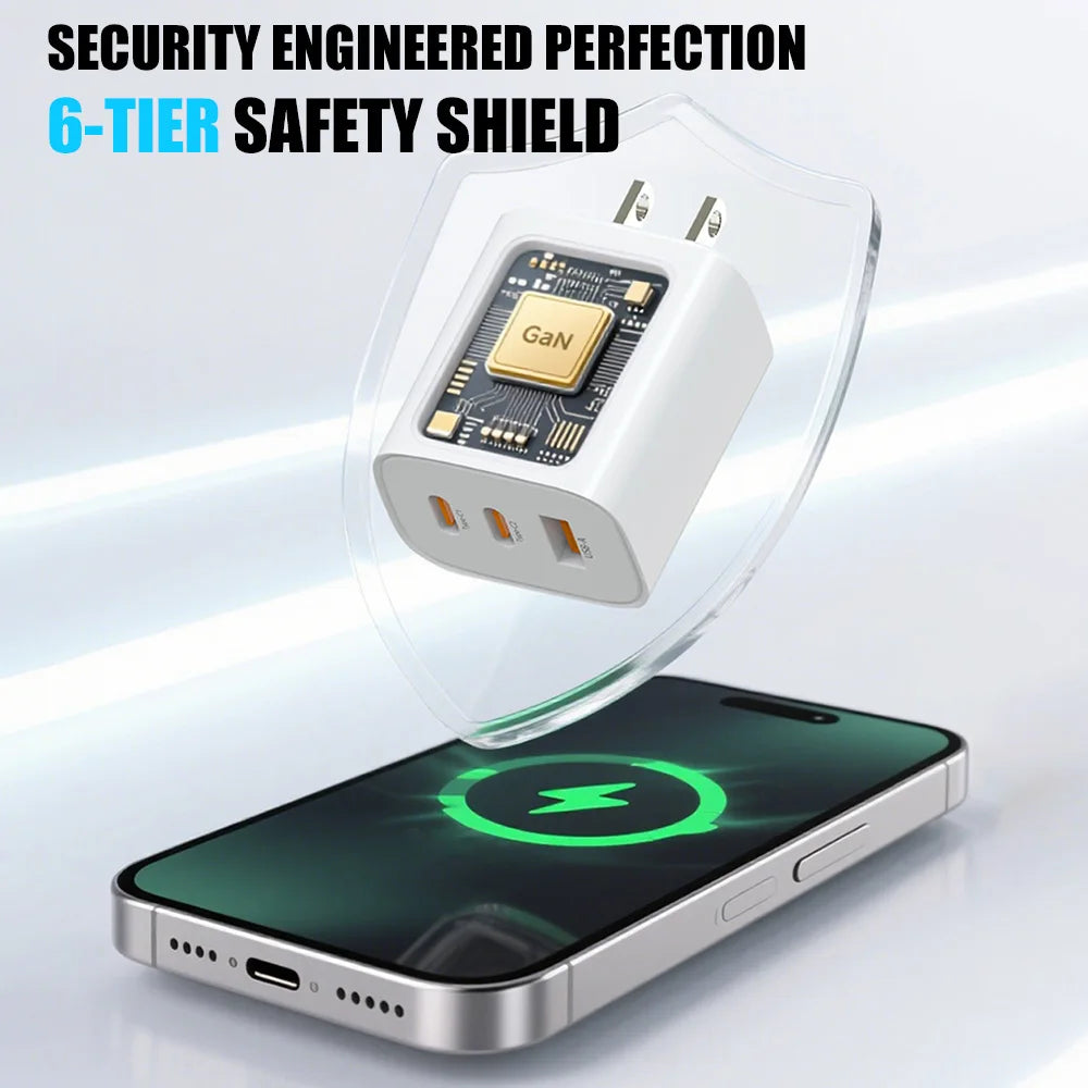 65W USB C Wall GaN Charger Block 3-Port PPS PD QC Fast Type C Charger 20V for Laptop Galaxy S24 iPhone 17 16 15,EU US Plug