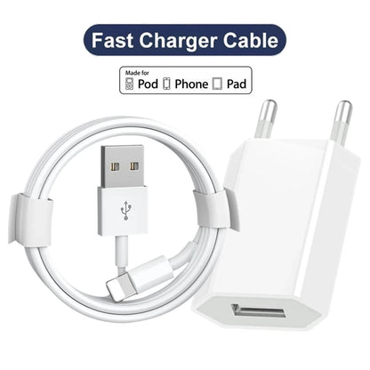 Original EU USB Wall Charger USB Data For iPhone 14 13 12 11 Pro Mini 8 Plus XR X XS SE Charging Data Cable