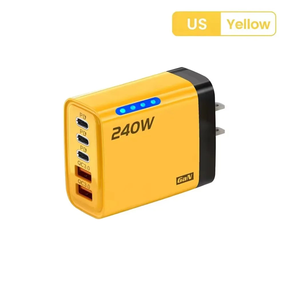 US Plug 240W Phone Charger Adapter GaN 5 in 1 Wall Charger Adapter Type C Fast Charge Mobile Phone USB C Charger Office Use