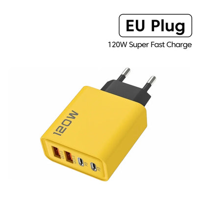 120W 4-Port Fast Charger PD USB 3.0 Type C Wall Charging Adapter EU US Plug Multi-port Phone Charger