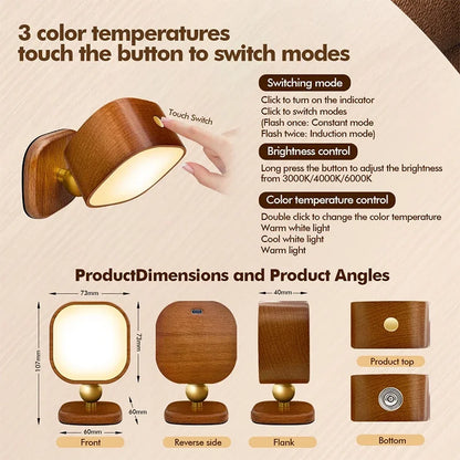 Wireless Charging Bedside Wall Lamps Wood Night Light Portable Creative Magnetic Touch Switch ntelligent Human Body Wall Lights