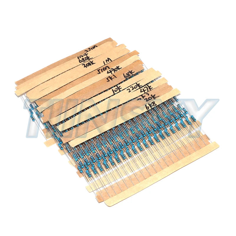 600 Pcs Metal Film Resistor Kit Assorted Kit 30 Values Metal Film Resistor Resistance 1/4W 1ohm-10Mohm 1% Tolerance
