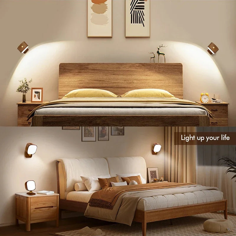 Wireless Charging Bedside Wall Lamps Wood Night Light Portable Creative Magnetic Touch Switch ntelligent Human Body Wall Lights
