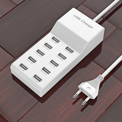 USB Charger Station,10-Port 50W Multiple USB Charging Station Multi Ports USB Charger Charging Force Travel Wall Charger EU Plug
