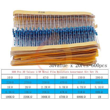 1/8W 1/4W 1/2W 1W 2W 3W 5W Metal Film Resistors Assortment Kit Set 1% Electronic Components Resistor Package