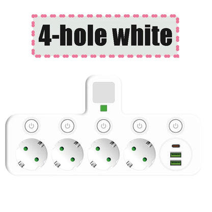 Wireless Wall Charger Socket with 3 AC Outlets +2 USB Ports+ 1 Type C 6-in-1 Plug Socket EU Plug Fast Charging power board