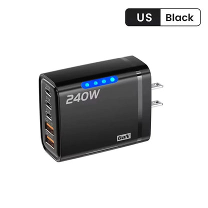 US Plug 240W Phone Charger Adapter GaN 5 in 1 Wall Charger Adapter Type C Fast Charge Mobile Phone USB C Charger Office Use