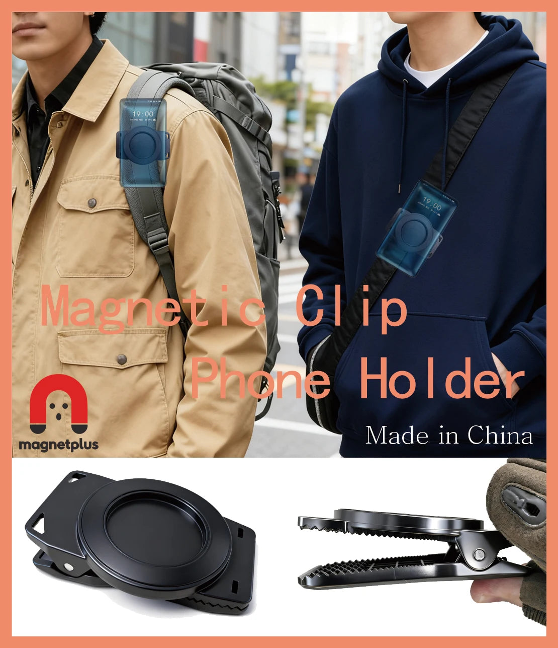 Free Hands Magnetic Belt Clip Holder Mobile Phone Holder Backpack Clip Metal Hook Spring Rope For Magsafe iPhone Accessories