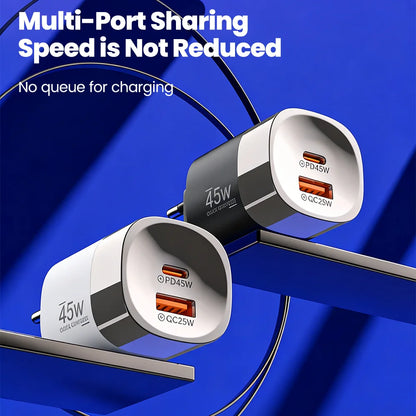 Dual Ports USB Type C Charger Fast Charging 45W QC PD 3.0 Travel Wall Charger Adpater Fast USB Chargers For Phone EU US UK Plug