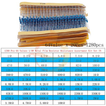 1/8W 1/4W 1/2W 1W 2W 3W 5W Metal Film Resistors Assortment Kit Set 1% Electronic Components Resistor Package