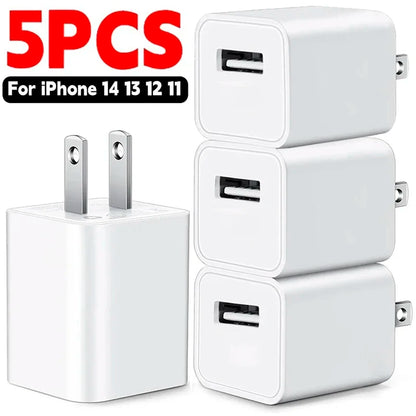 5-1Pcs 5V1A USB Wall Charger Adapter Fast Charging for IPhone 14 13 12 11 Pro Max XR XS X 8 7 6 Plus IPad Travel Adapter US Plug