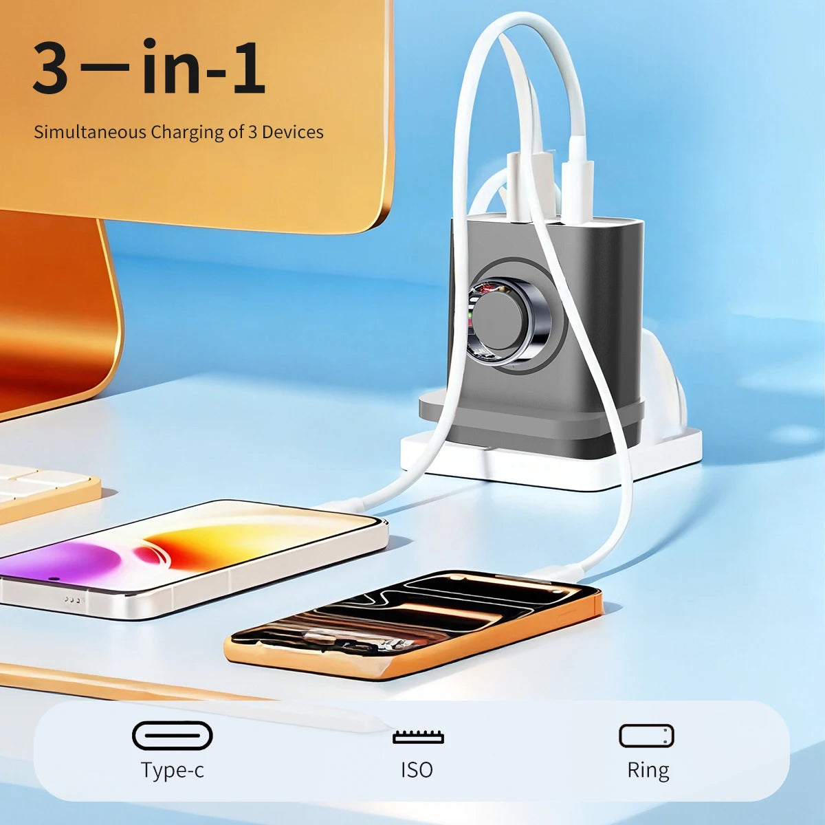 3 in 1 Portable Charger For Various Smart ring Charger 25W Fast Charging Block PD USB C Wall Charger for iPhone Ipad Weslamic