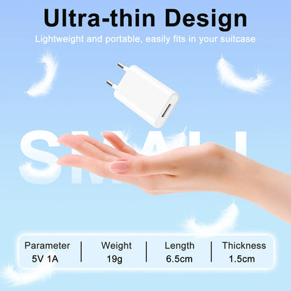 3pcs USB Wall Charger EU Plug Phone Charger Head 5V/1A Single Port USB Charging Block Travel Power Adapter for Mobile Phone