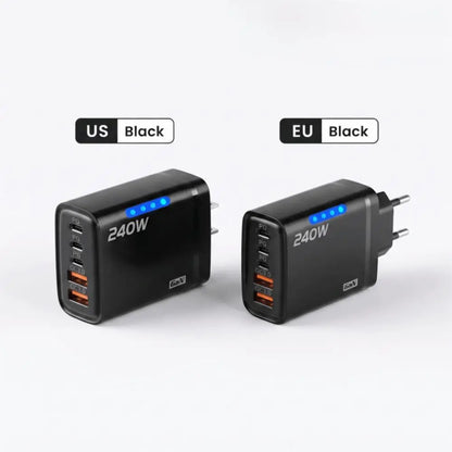 US Plug 240W Phone Charger Adapter GaN 5 in 1 Wall Charger Adapter Type C Fast Charge Mobile Phone USB C Charger Office Use