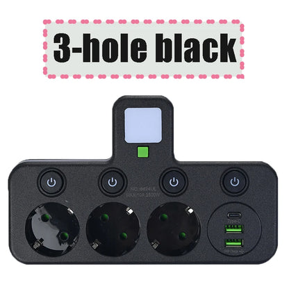 Wireless Wall Charger Socket with 3 AC Outlets +2 USB Ports+ 1 Type C 6-in-1 Plug Socket EU Plug Fast Charging power board