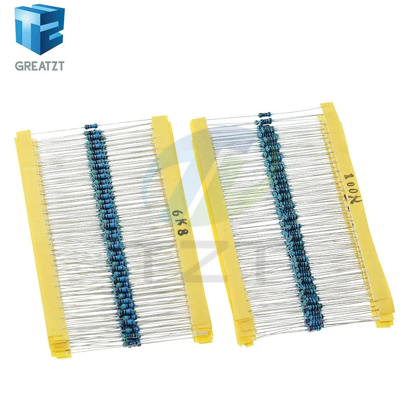 GREATZT 600pcs/set 30 Kinds 1/4W Resistance 1% Metal Film Resistor Pack Assorted Kit 1K 10K 100K 220ohm 1M Resistors 300pcs/set