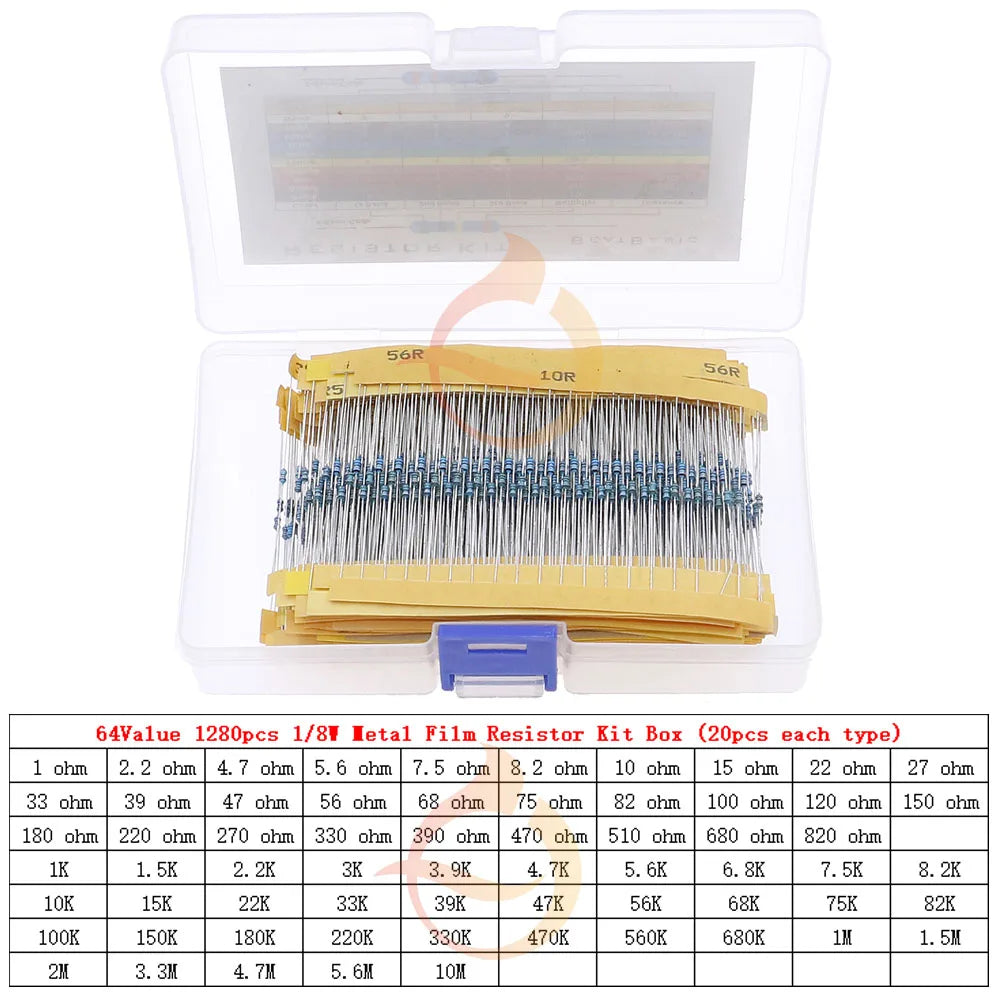 1/8W 1/4W 1/2W 1W 2W 3W 0Ω~10MΩ 1% Metal Film Resistor Resistance Assortment Kit With box