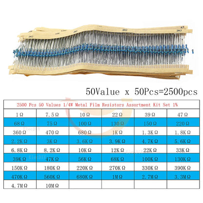 1/8W 1/4W 1/2W 1W 2W 3W 5W Metal Film Resistors Assortment Kit Set 1% Electronic Components Resistor Package