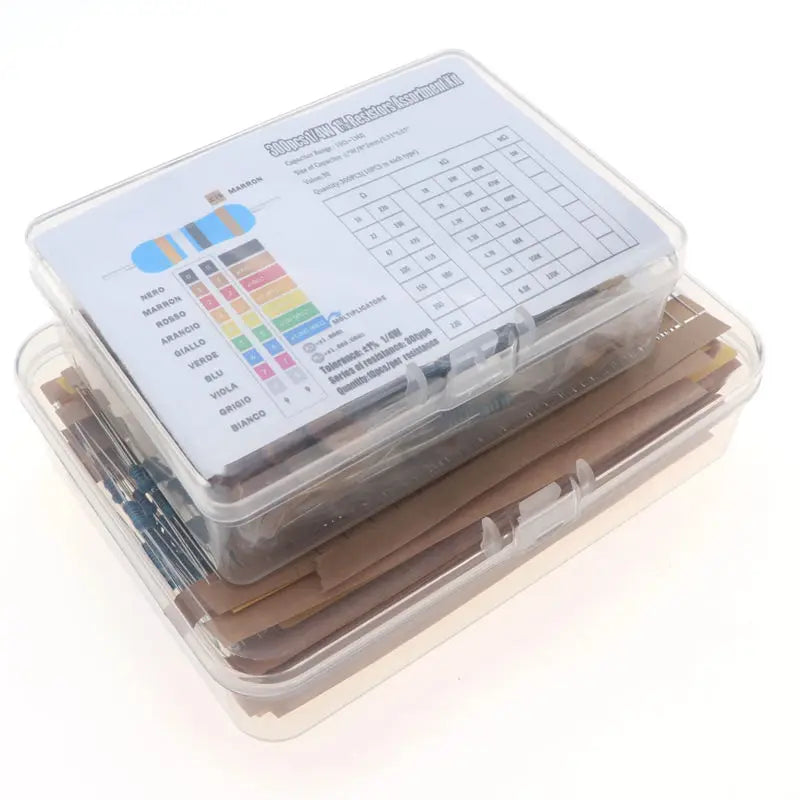 300/600pcs 1% Resistor Set Resistance 1/4W Metal Film Resistors Kit 10Ohm ~1M Ohm 30Values Electronic Components Kit