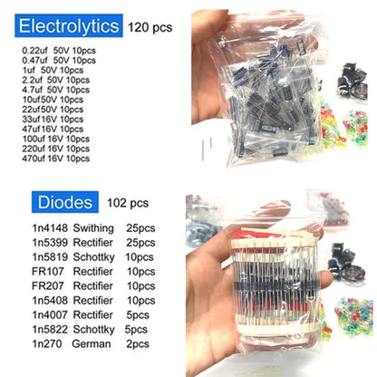 Electronic Components Kit Ultimate Edition Various Common Capacitors Resistors Capacitors T0-92 LED Transistors PCB
