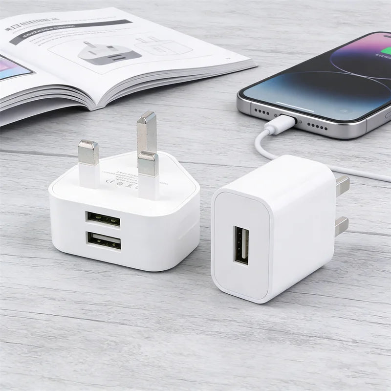 Dual USB UK Wall Charger Fast 5V/2.1A Charging Adapter for Home Simultaneous Charging for 2 Phones orTablet Universal 3 Pin Plug