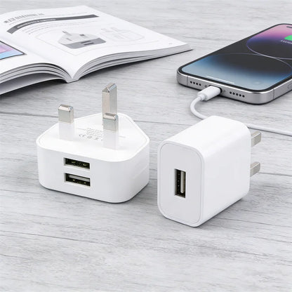 Dual USB UK Wall Charger Fast 5V/2.1A Charging Adapter for Home Simultaneous Charging for 2 Phones orTablet Universal 3 Pin Plug