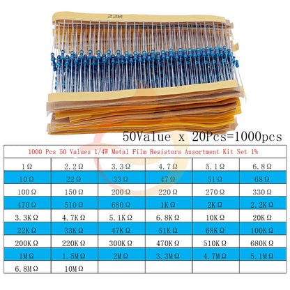 1/8W 1/4W 1/2W 1W 2W 3W 5W Metal Film Resistors Assortment Kit Set 1% Electronic Components Resistor Package