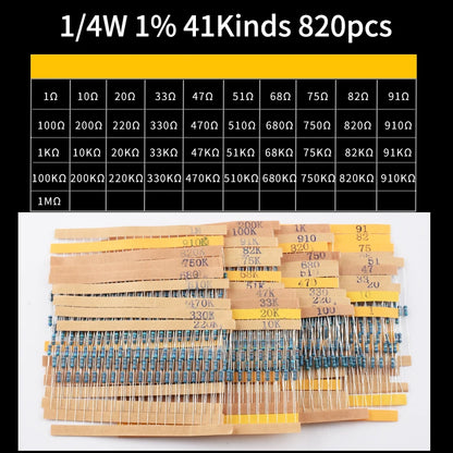 Snvi Resistor Kit 1/4W 1% Metal Film Resistors Set 300pcs 600pcs 820pcs 2600pcs 30 41 130 Values Electronic Components